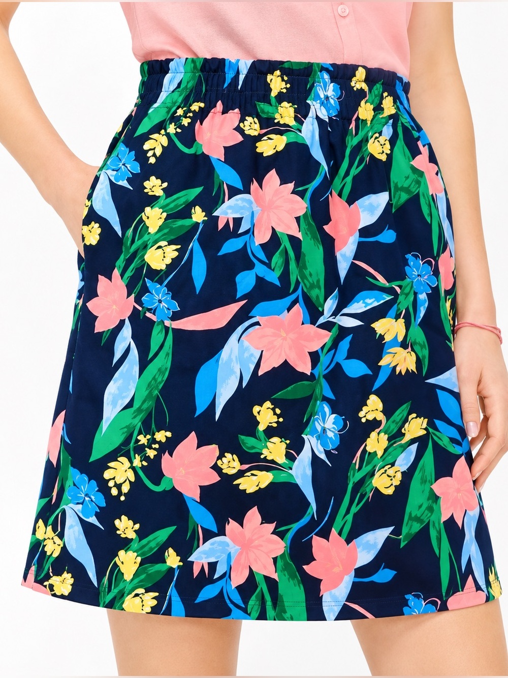 J. Crew Factory Linen Blend Floral Skirt Size 18 Pull-On Tropical Resort